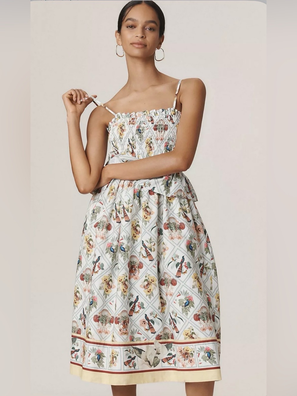 By Anthropologie Smocked Peplum Midi Dress NWT